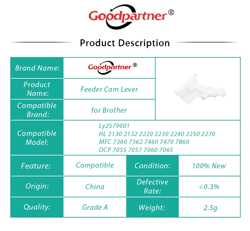 2X Ly2579001 Feeder Cam Lever for Brother DCP 7055 7057 7060 7065 7070 HL 2130 2132 2220 2230 2240 2242 2250 2270 MFC 7360 7362