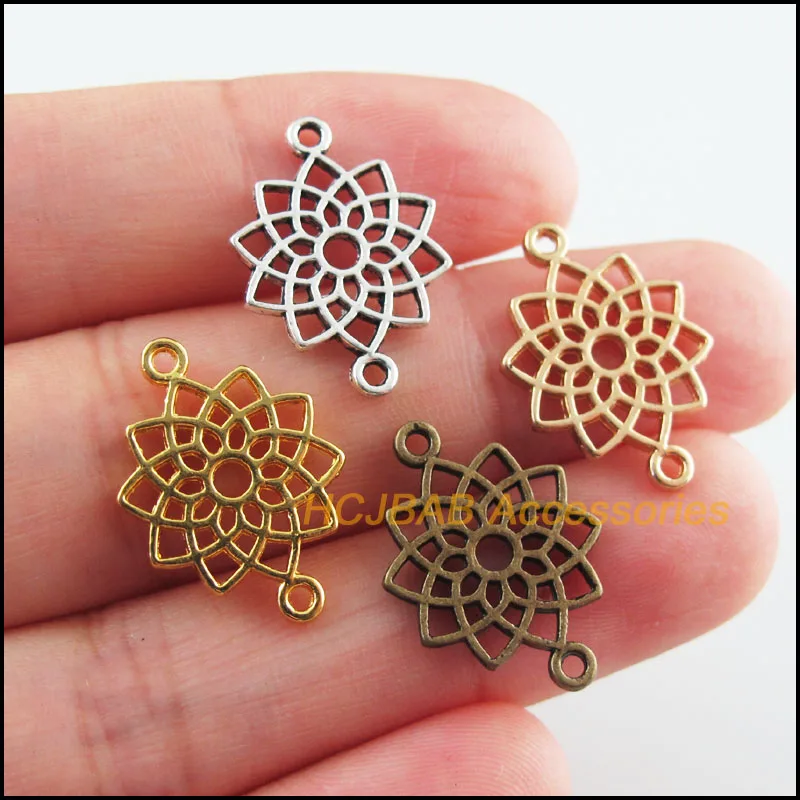 35Pcs Retro Tibetan Silver Tone Antiqued Gold Bronze KC Gold Tone Lotus Charms Connectors 14x20mm