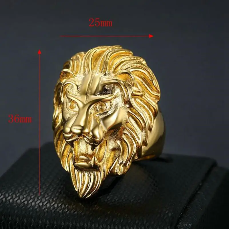 European and American hip-hop HIPHOP ring stainless steel gold-plated lion head men\'s ring
