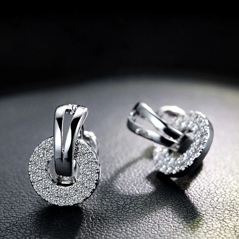 Orecchini a cerchio con pendente in zircone AAA rotondi e quadrati di nuova moda Orecchini a cerchio in argento sterling 925 con strass pregiati