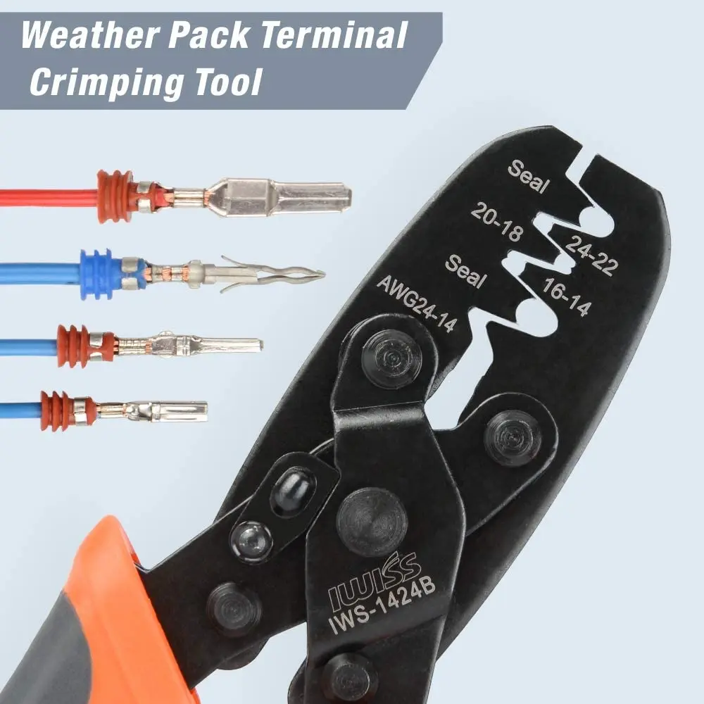 Imagem -06 - Iwiss-não Isolados Open Barrel Terminal Crimp Tool Conector Selado Alicate de Crimpagem Ferramenta de Mão Weather Pack Iws1424a 1424b