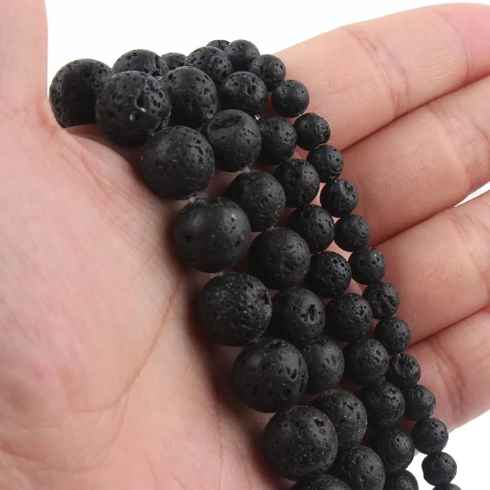Natural Black Volcanic Lava Stone Beads Round Volcanic-Stone Spacer bead For Jewelry 4/6/8/10/12mm DIY Men Bracelet Necklace