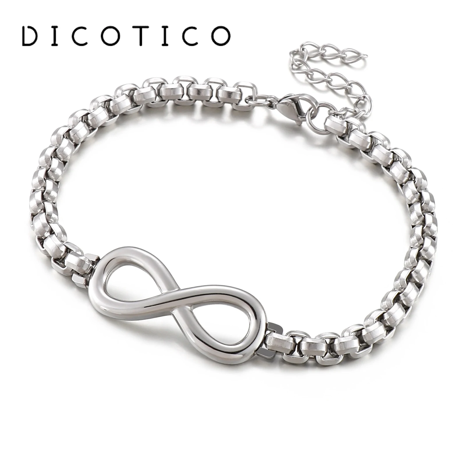 DICOTICO Creative Number 8 Big Pearl Chain Bracelet For Women Fashion Metal Color Stainless Steel  Charm Bangles Femme Jewelry