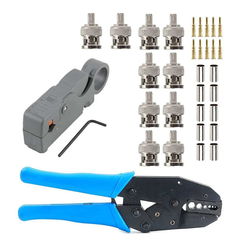 1Set Coax Rf/Bnc Crimp Tools for Rg58 / Rg59 / Rg6 with 10Pcs Bnc Plug Crimp Connector Set CNIM Hot