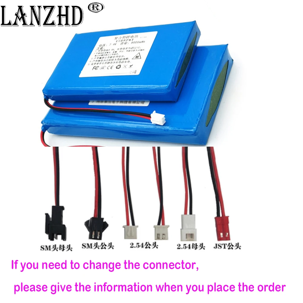 1-10PCS 2023 NEW 7.4v 3000mah Li polymer lithium battery li-po battery pack For stereo speaker 10*55*78mm 105578 with 2.54