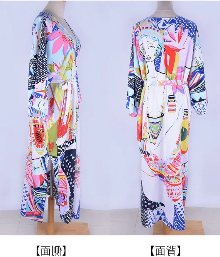 TEELYNN Boho Polyester Pop Printed Kimono Cardigan Tunic Women Blouse Shirt Summer Beach Bikini Cover Up Sarong Vestidos 2020