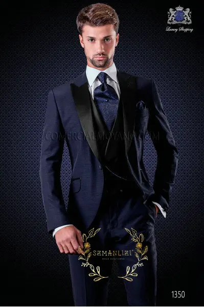 

SZMANLIZI MALE COSTUMES 2022 Italian Design Formal Peaked Lapel Navy Blue Wedding Suits For Men Groomsman Men Groom Suits Tuxedo