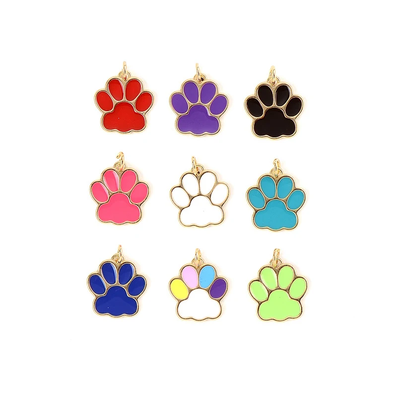 Gold-plated Brass Enamel Bear Paw Pendant For Necklace Earrings Makings DIY Good Quality Copper Jewelry Findings Wholesale Gift