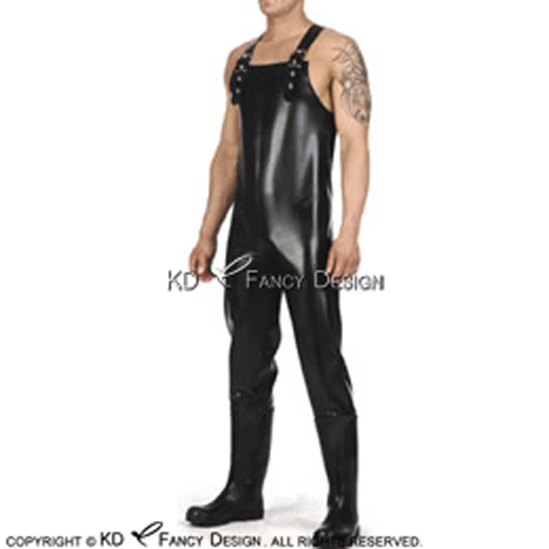 Black Sexy Latex Dungarees Catsuit With Buckles Rubber Bodysuit Overall Zentai Body Suit LTY-0256