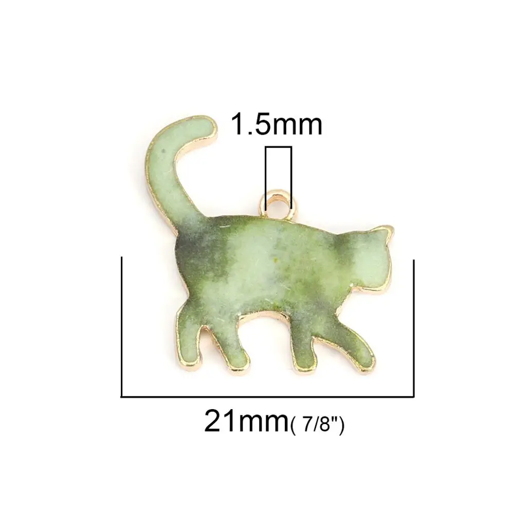 Fashion Zinc Based Alloy Cat Pendant For Jewelry Making Animal Series Khaki Enamel DIY Necklace Charms 17mm x 16mm, 10 PCs