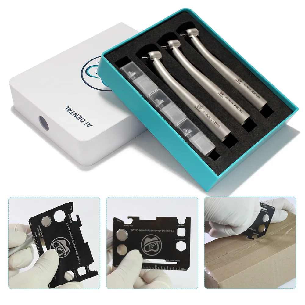 AI-S3-Z900KL Dental Air Turbine Handpiece Kit 3pcs Z900KL Standard Head Steel High Speed Drill With 3pcs Ceramic Cartridge Rotor