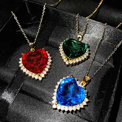 Luxury Heart of the Ocean Crystal Necklaces Big Pendants Bule/Red/Green Crystals For Women Girls Gift Wedding Feasts jewelry