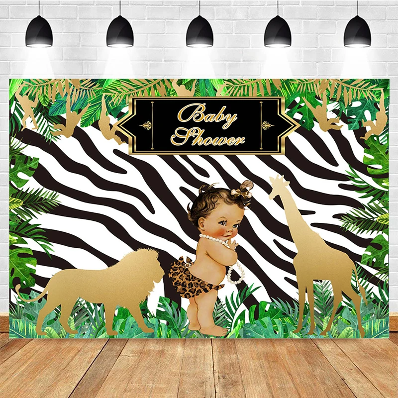 Mocsicka Baby Shower Photography Background Tropical Jungle Wild Animals Decoration Props Child Portrait Photo Backdrop Banner