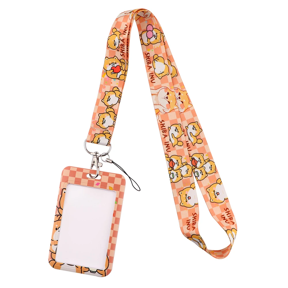 Cartone animato carino Corgi Shiba Inu cani cordini portachiavi porta Badge porta carte di credito corda per appendere cordino Lariat per chiavi