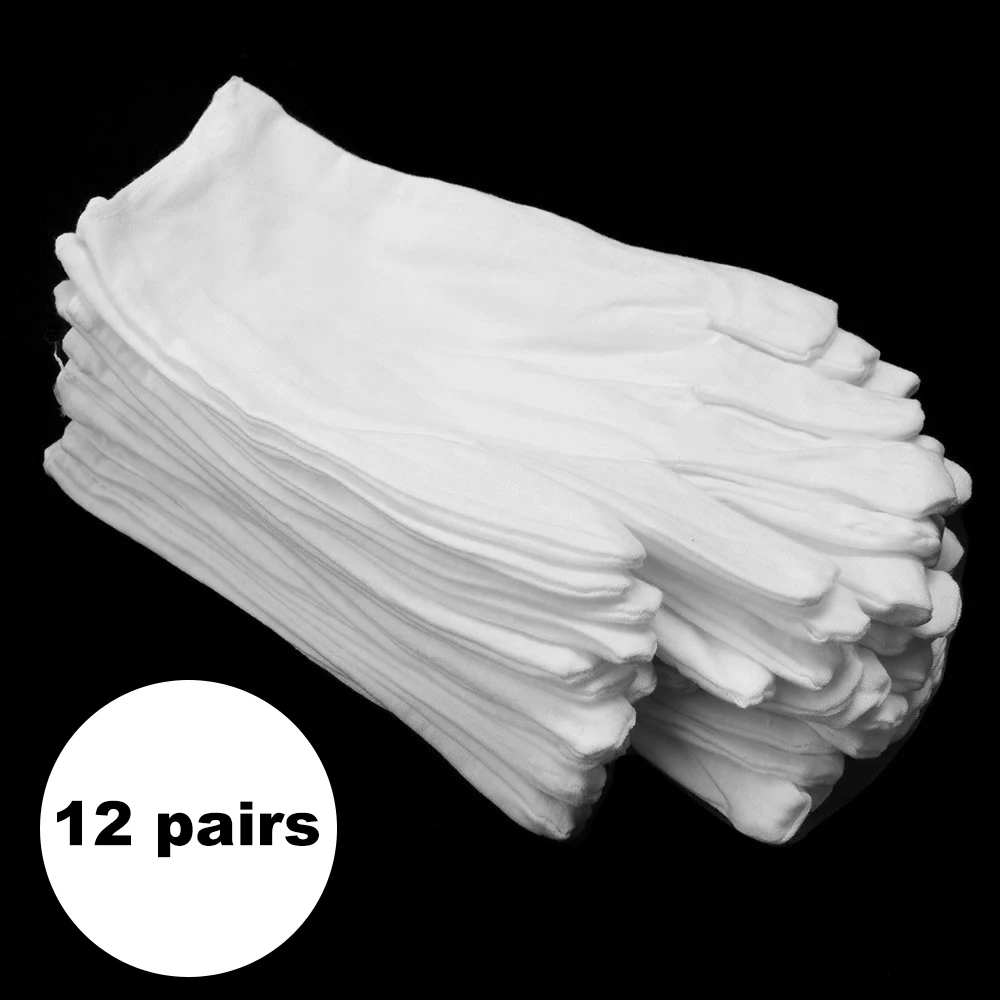 12 Pairs/Lot White Soft Cotton Ceremonial Gloves Stretchable Lining Glove for Male Female Serving/Waiters/Drivers Gloves