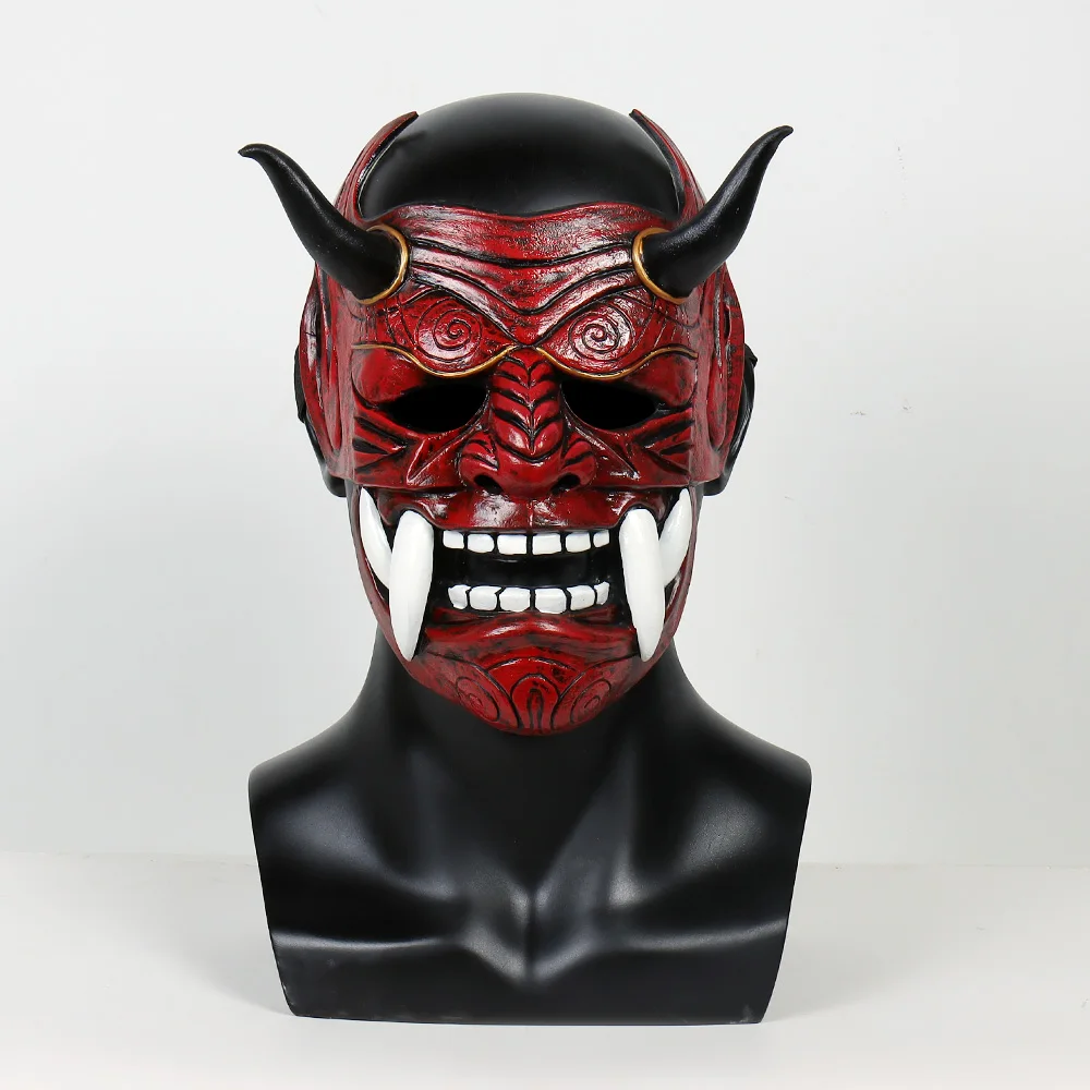 Japanese Prajna Samurai Latex Mask Cosplay Headgear Scary Halloween Carnival Party Costume Props