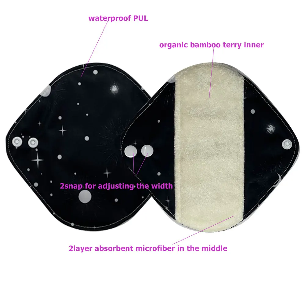 Women's Reusable Menstrual Pads 3pcs Absorbent Menstrual Ecological Daily Use Panty Liner With Organic Bamboo Terry Inner Fabric