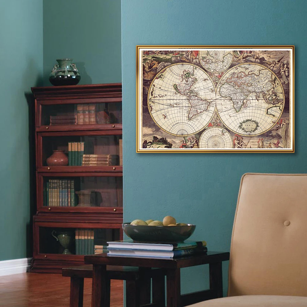 3*2 Feet The World Map Retro Decorative Canvas Painting Medieval Latin Wall Art Poster Living Room Home Decor School Supplies