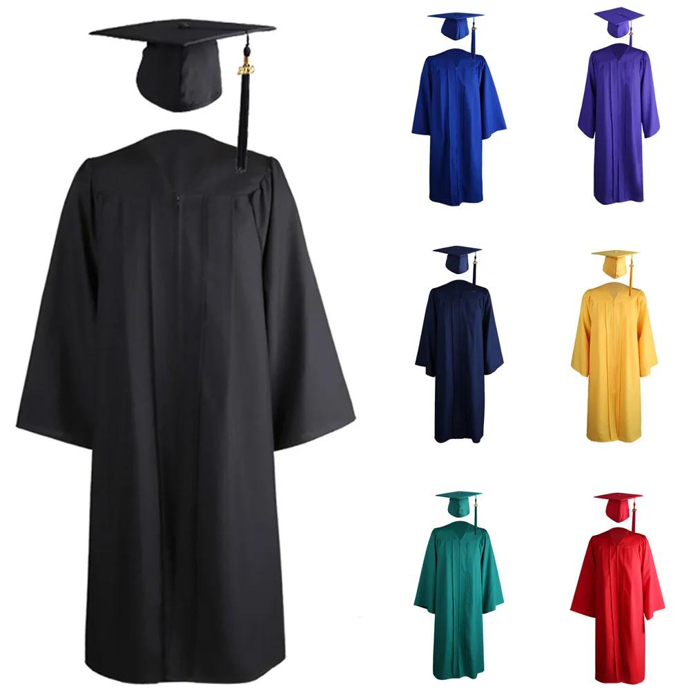 Robe de graduation universitaire à fermeture éclair pour adultes, robe académique, casquette de mortier, 2022