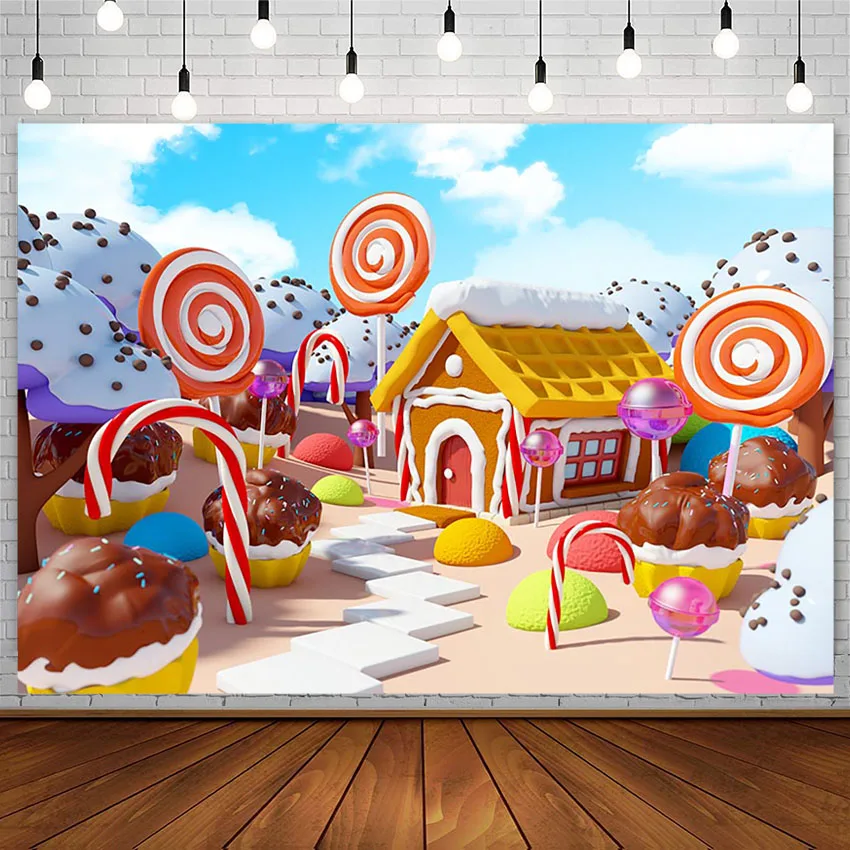 Sweet Candyland-fondo fotográfico para estudio fotográfico, telón de fondo con diseño de pastel de cumpleaños, fiesta de cumpleaños, helado, Baby, decoración