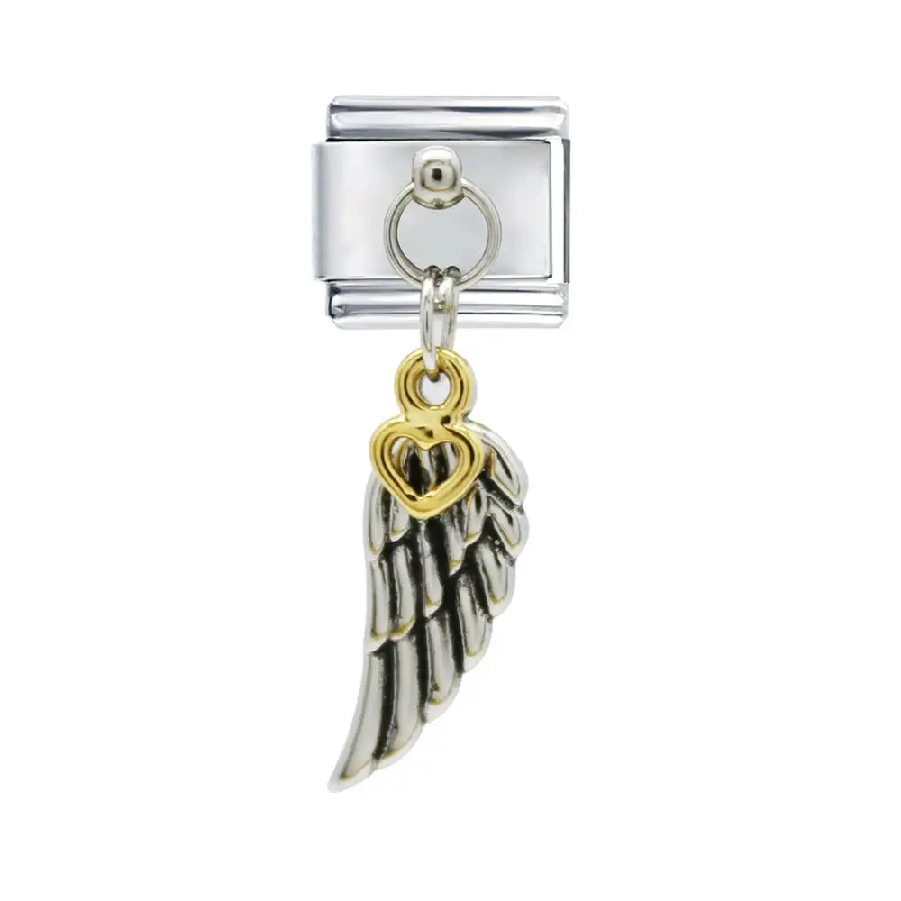 Links Love You Heart Angel Wing Dangle 이탈리아 매력, 클래식 9mm, Zoppini 브랜드에 적합