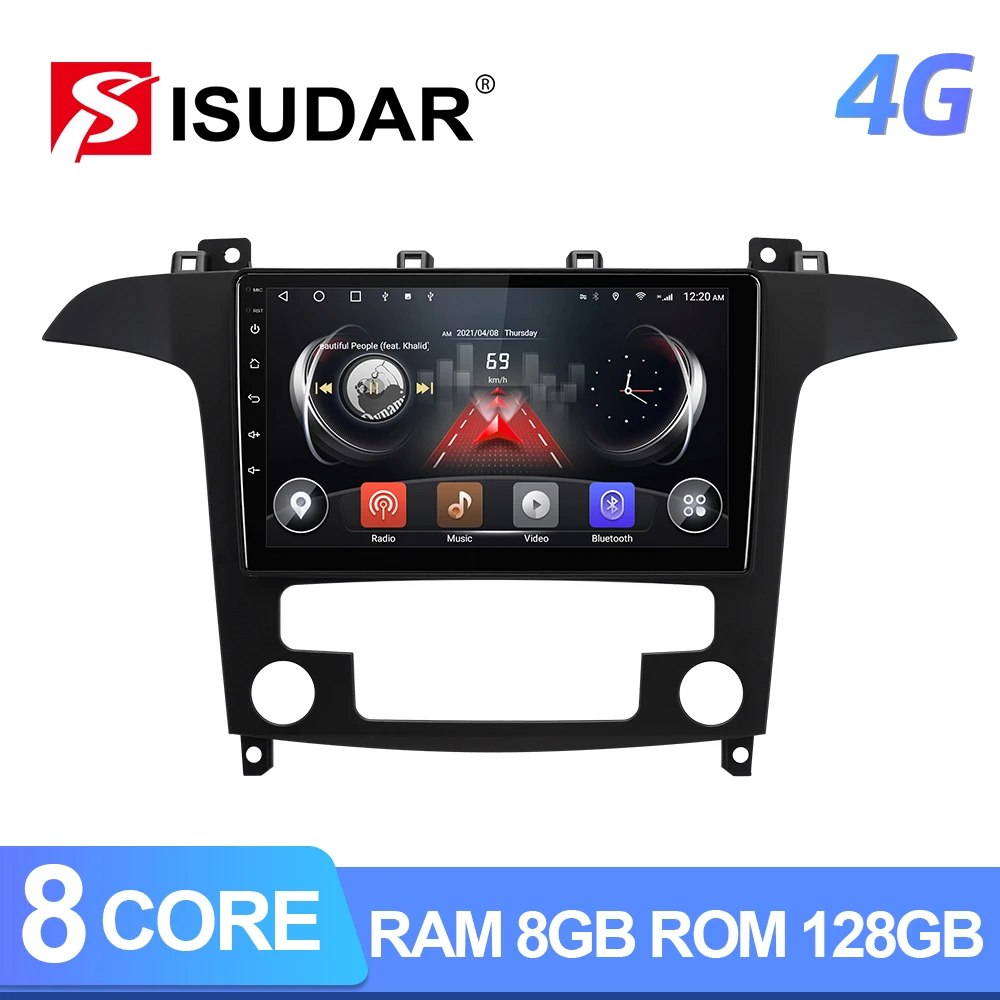 

ISUDAR QLED Android 12 Car Radio For Ford S-Max S Max 2006-2015 GPS Navigation Multimedia 8 Core RAM 6G 4G Carplay No 2din