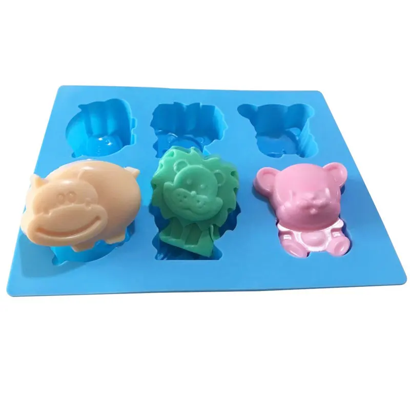 6 Hole Lion Bear Hippo silikonowa forma do pieczenia ciasta ciasto Pan robienie mydła foremki na babeczki herbatniki czekoladowe forma DIY taca na