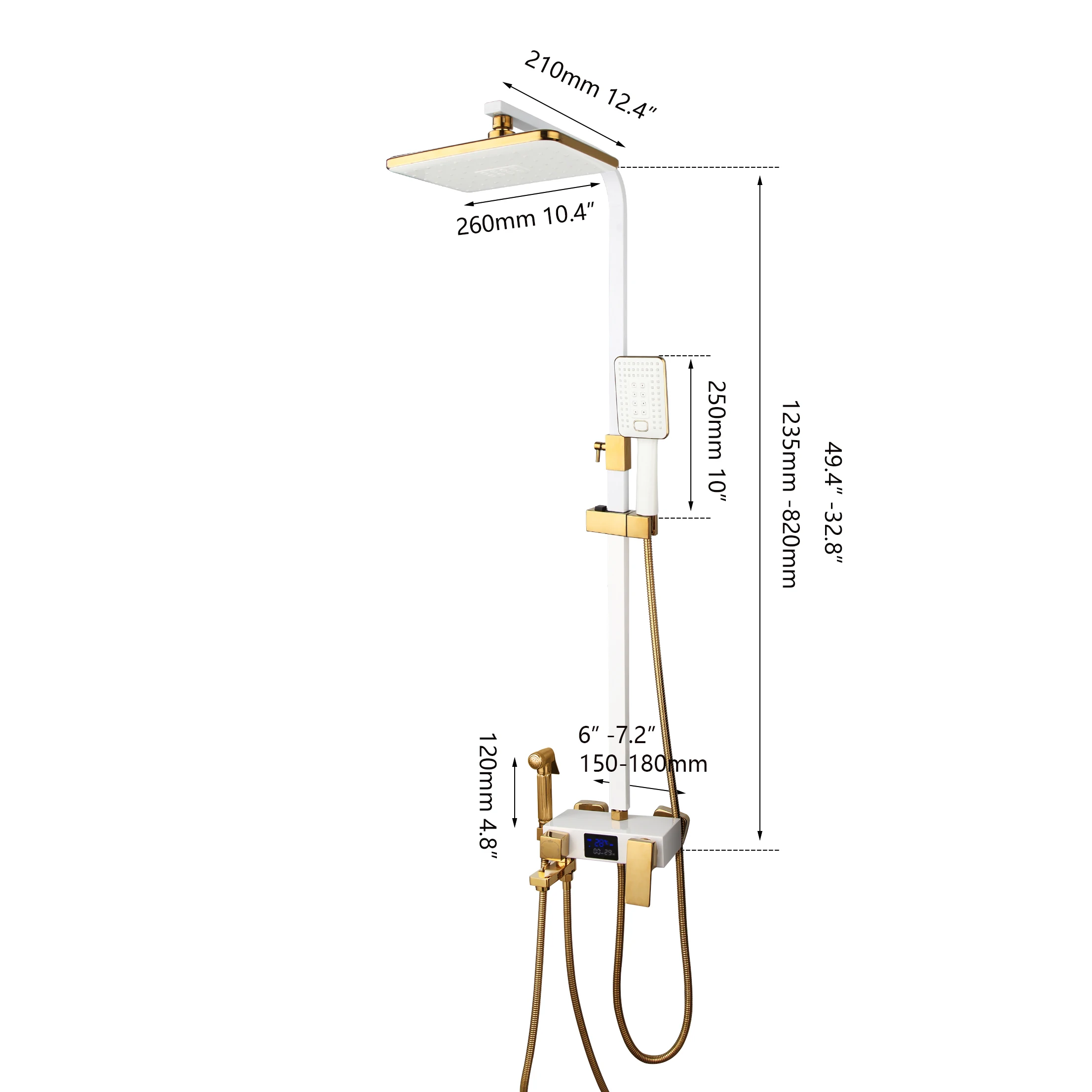 KEMAIDI White Gold Bathroom Shower System Hot Cold Mixer Bath Faucet Square Spray Black LED Digital Shower Set 