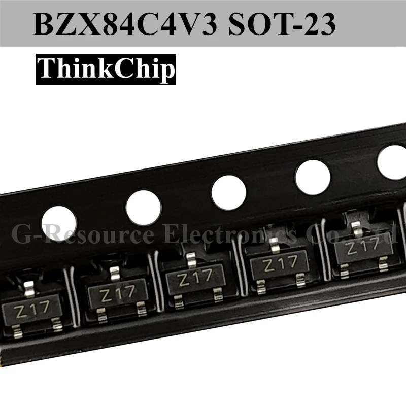 (100pcs) BZX84C4V3 SOT-23 SMD Voltage Stabilized Diode 4.3V (Marking Z17)