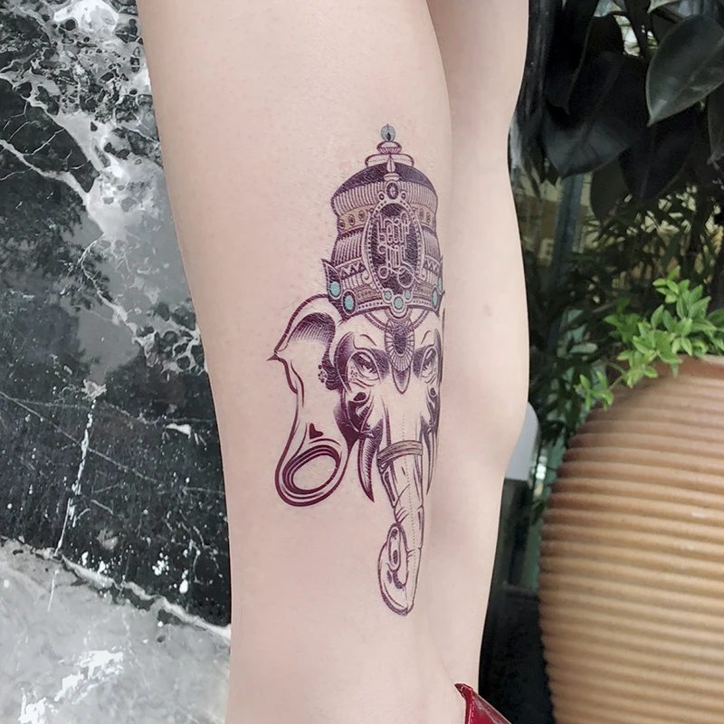 Waterproof Temporary Tattoo Sticker Compass Arrow Tattoos India Elephant Body Art Arm Fake Sleeve Tatoo Women Men