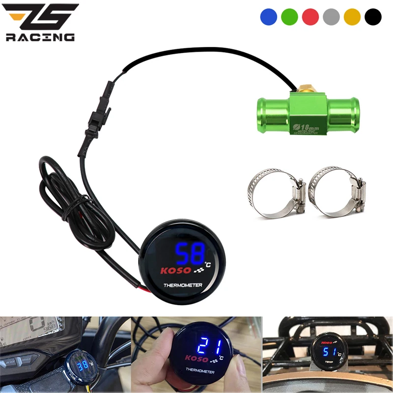 ZS Racing Motorcycle KOSO Water Temperature Mini Meter With 18mm Sensor Water Temp Adapter For Honda Yamaha Suzuki Racing