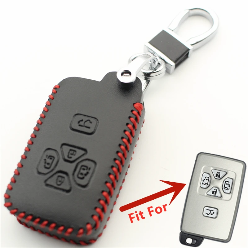 FLYBETTER Genuine Leather 5Button Smart Key Case Cover For Toyota Reiz/Avalon/Previa/Alphard/Prius Car Styling  L77