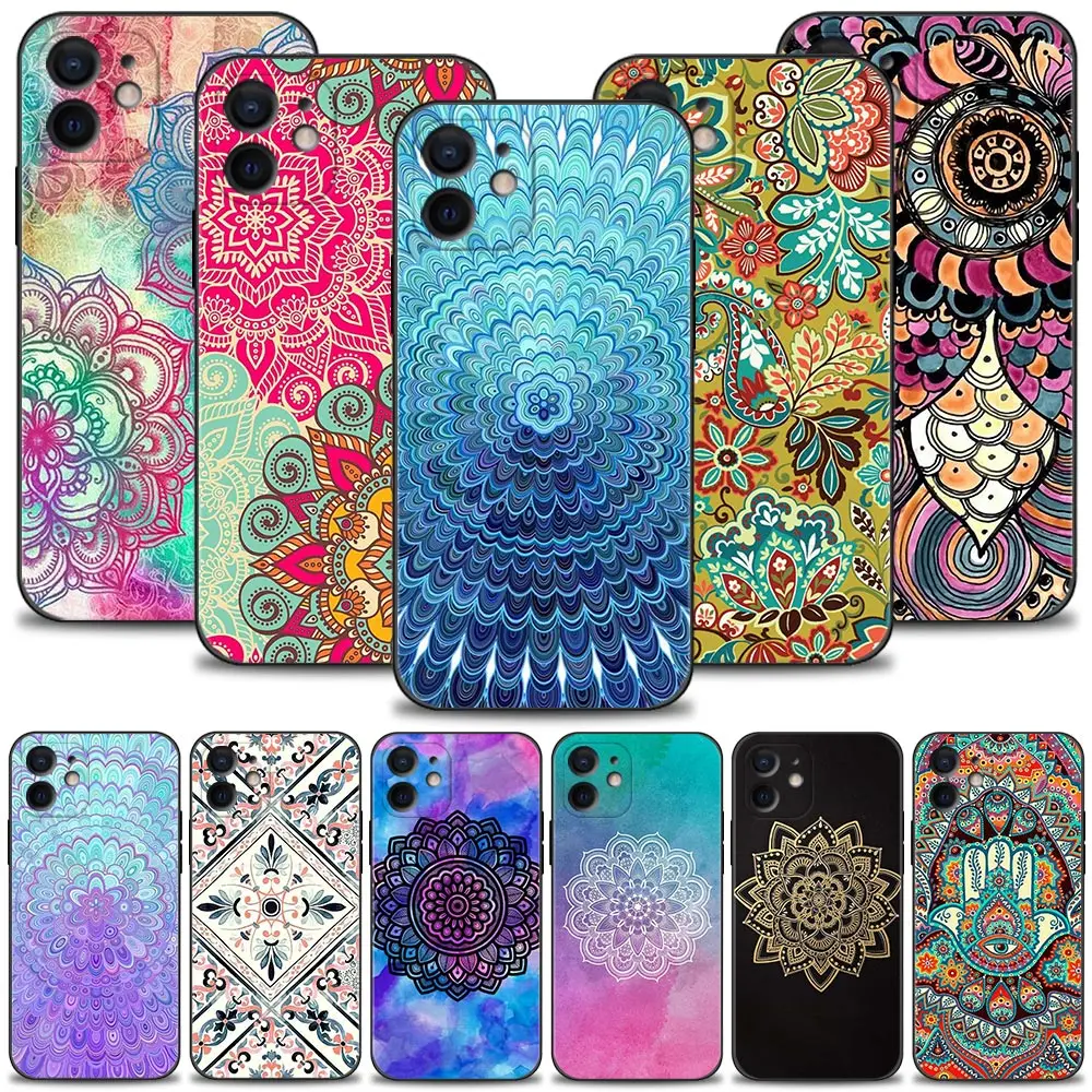 Mandala Chakra Yoga Silicone Case For Apple iPhone 15 14 13 12 11 Pro Max XS Max XR X 7 8 Plus 13 12 Mini SE Phone Shell