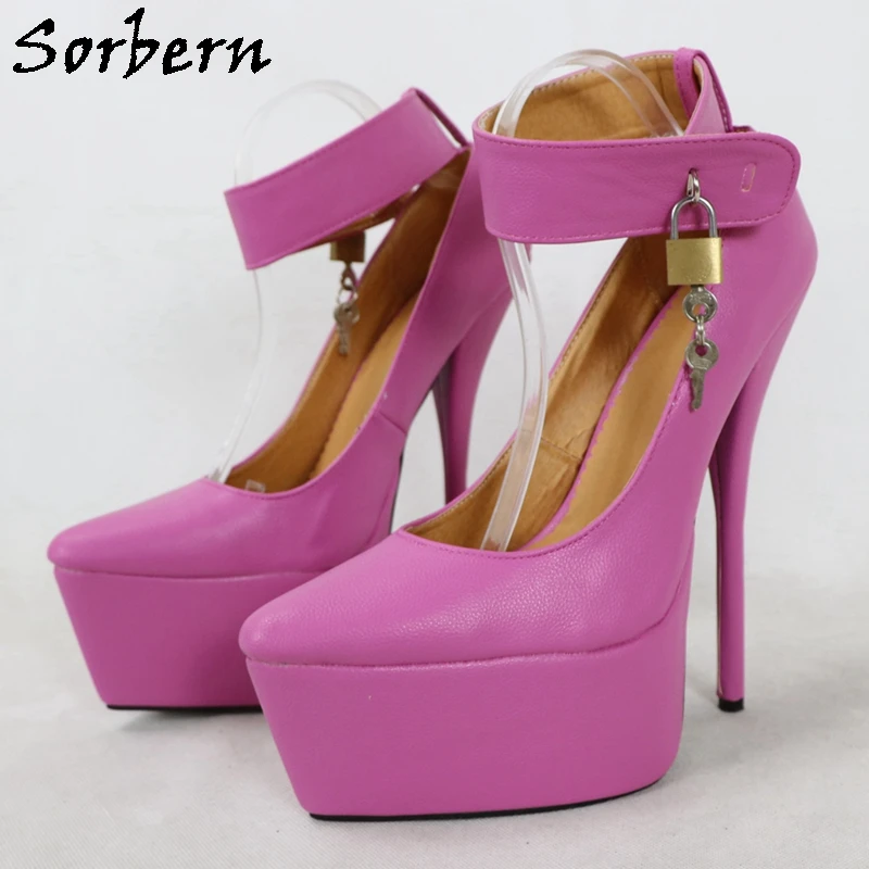 Sorbern Lockable Ankle Strap Women Pump Shoes For Cross Dresser Platform 7 Inch Pointy Toes Humiliate Couple Shoe Lady