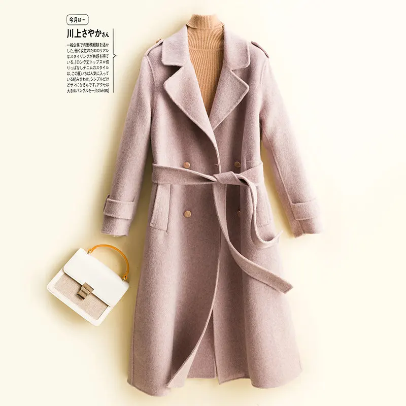 MODERN NEW SAGA 100% Wool Women Coat Autumn Wool Tweed Coat Winter Wool Long Coats Cashmere Overcoat Vintage Belt Oversized Coat