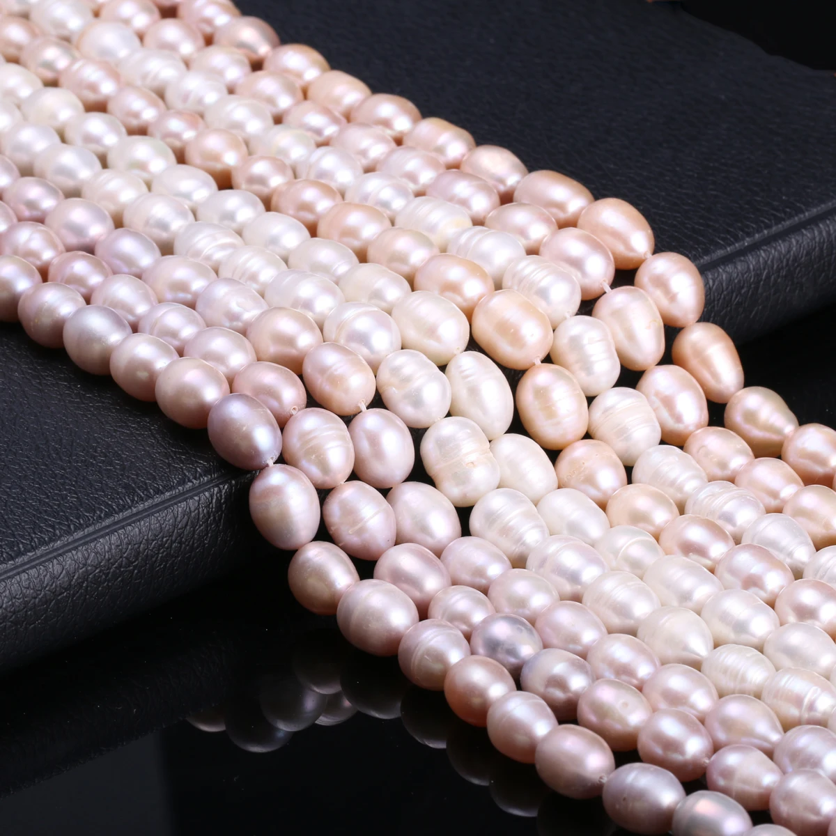 Natural Freshwater Cultured Pearls Beads Rice Shape 100% Natural Pearls for Jewelry Making DIY Strand 13 Inches Size 8-9mm