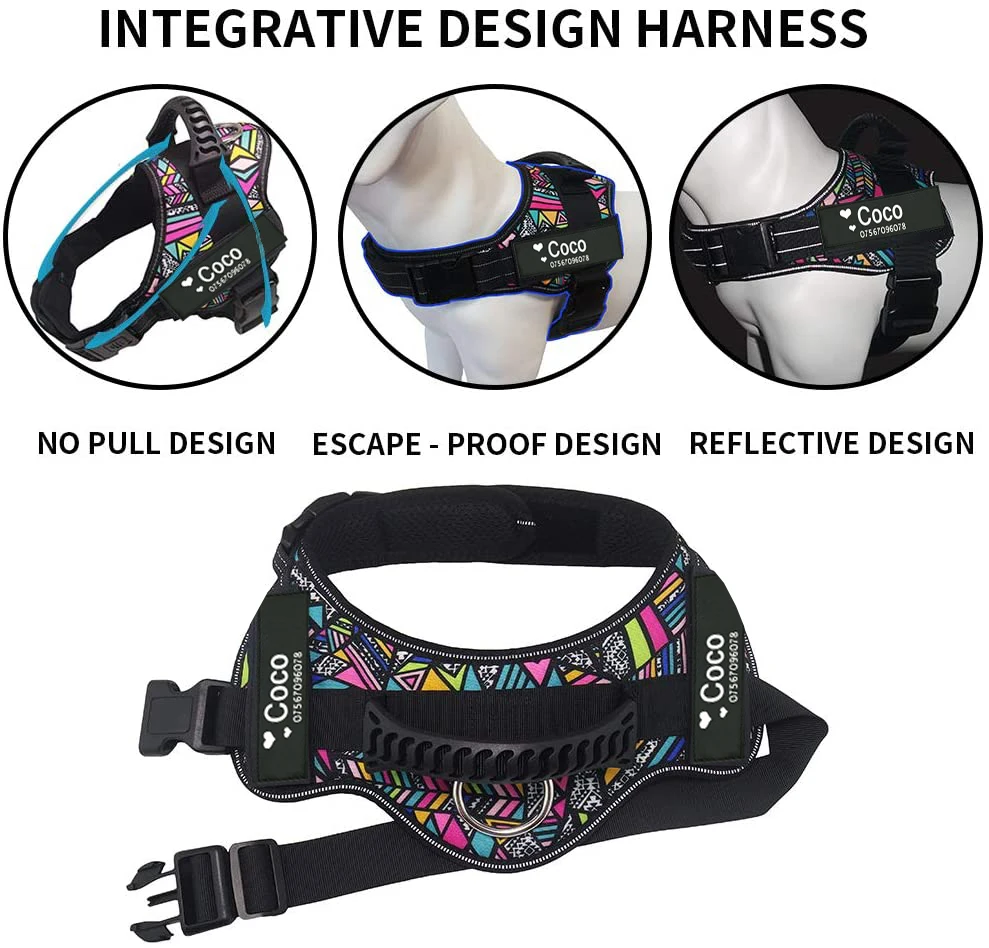 Colorful Dog Harness With Customizable Tags Reflective Dog Collar No Pull Safe Dog Training Walking Climbing Vest Free Shipping