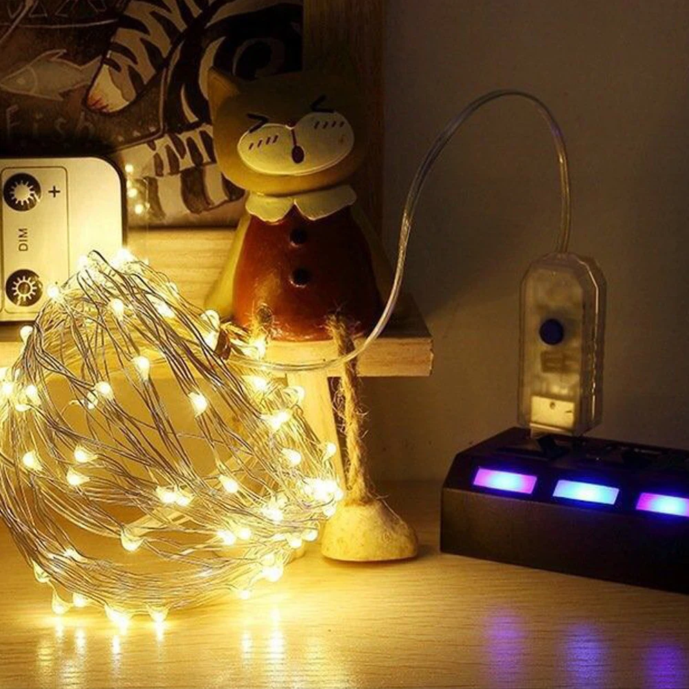 Guirnalda de luces LED con Control remoto para exteriores, luces de hadas con USB, resistente al agua, con Control remoto, para fiesta de Navidad y jardín