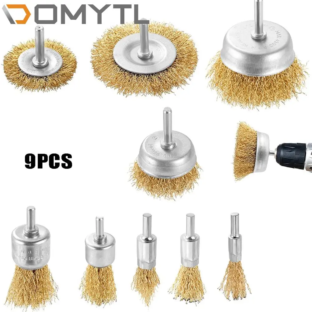 

9Pcs 1/4 Inch Angle Grinder Wire Drill Brushes For Removing Rust and Cleaning Brass Coated Metal Wheels Tools