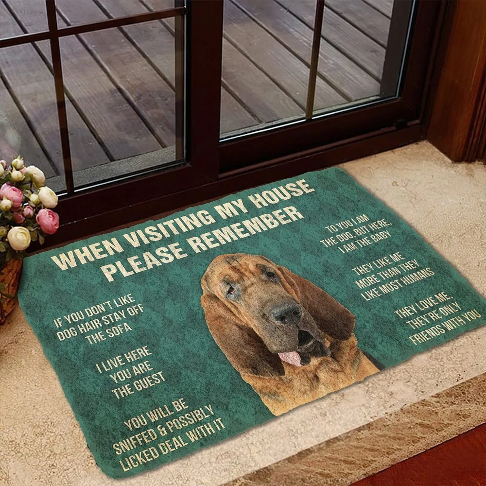 

CLOOCL Please Remember Bloodhound Dogs House Rules Custom Doormat Decor Print Carpet Soft Flannel Non-Slip Doormat Bedroom Porch