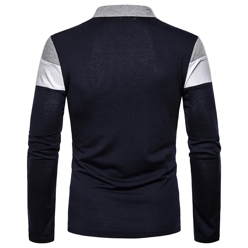 Polo Shirts Men Stripe Long Sleeve Mens Casual Fashion Contrast Color Business Casual Turn Down Collar Polo Shirts Male Tops