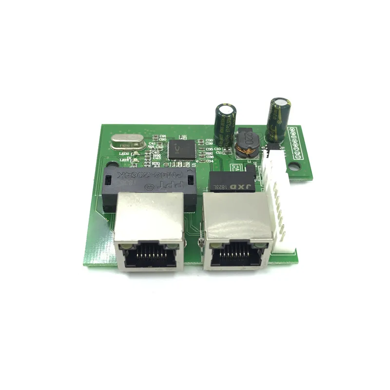 OEM 工場直接ミニ高速 10/100mbps 2 ポートイーサネットネットワーク lan ハブスイッチボード 2 層 pcb 2 rj45 1 * 8pin ヘッドポート