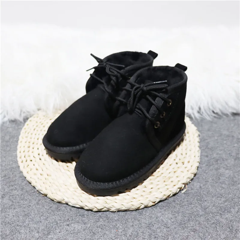 2022 New Style Genuine Sheepskin Leather Kids Snow Boots 100% Natural Fur Ankle Snow Boots Warm Wool Boys Girls Winter Boots