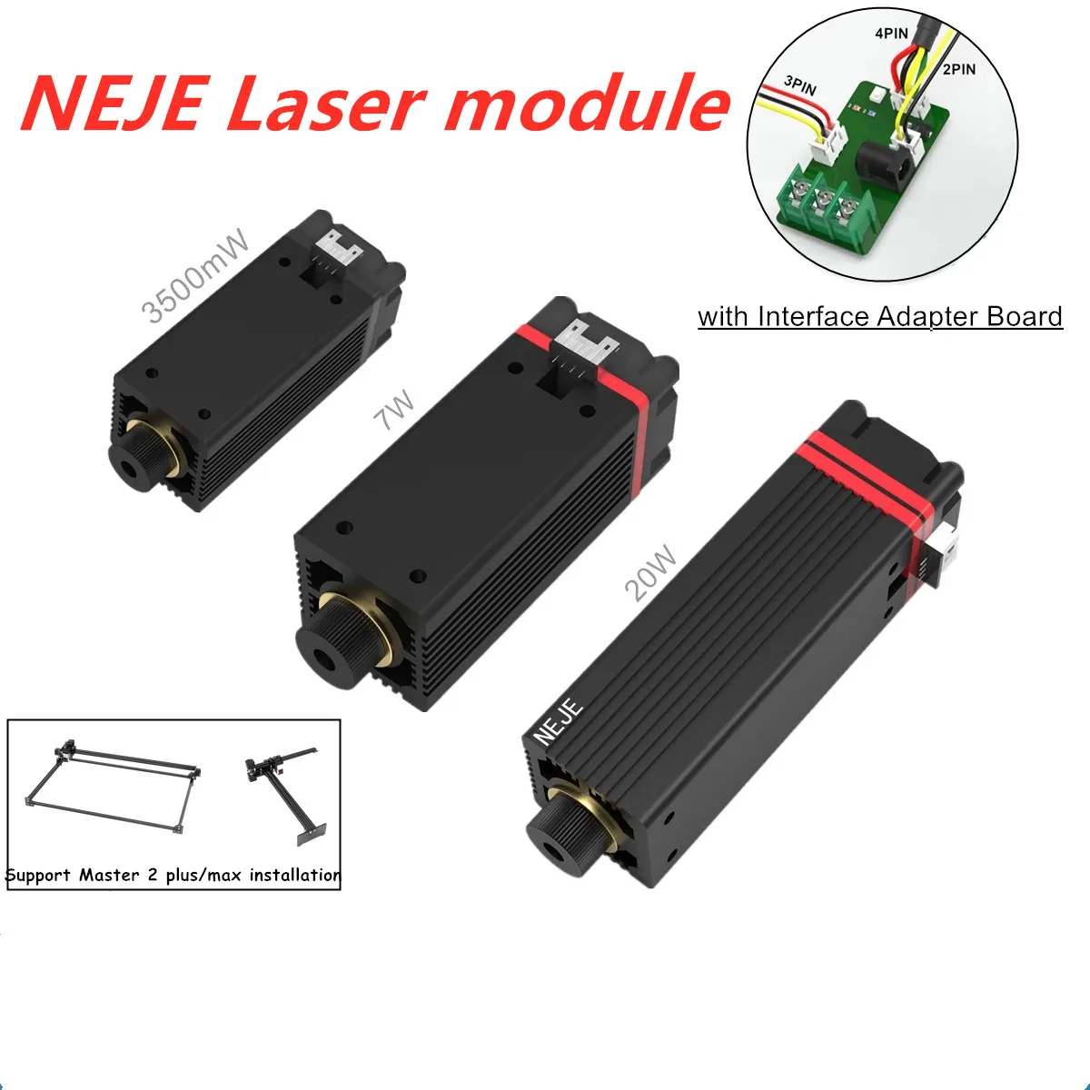 

NEJE 20W/7W/3500mW Laser Module Head Kits for DIY CNC Laser Cutter Engraver 450nm/405nm Blue Light with Interface Adapter Board