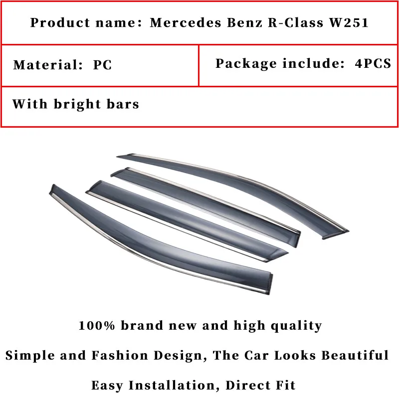 FOR Mercedes BENZ R-Class W251 R300L R350L R500L car rain shield deflectors awning trim cover exterior car-styling accessories