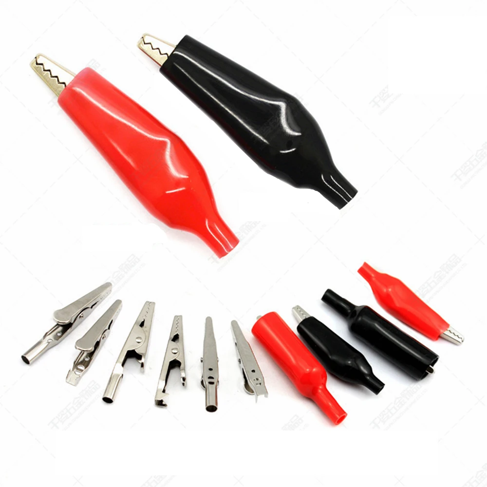 10pcs/lot 28mm/35mm/45mm Metal Alligator Clip G98 Crocodile Electrical Clamp Testing Probe Meter Black Red with Plastic Boot Car