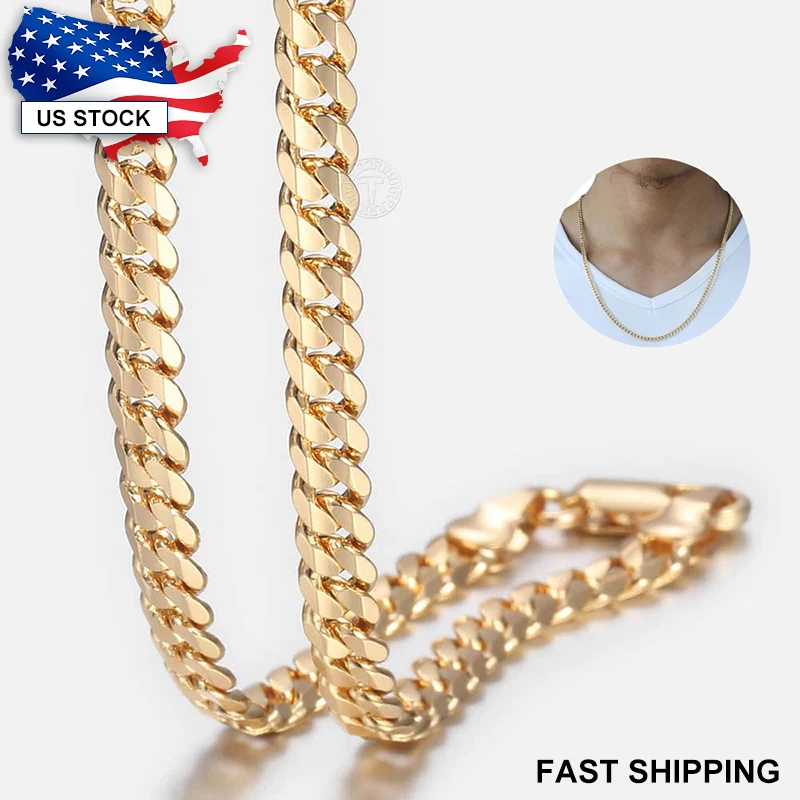 Men\'s Cuban Link Chain Necklace 4.5mm Gold Color Necklace Gift For Men Wholesale Jewelry Gifts 50cm 60cm Chain US Stock LGN438A