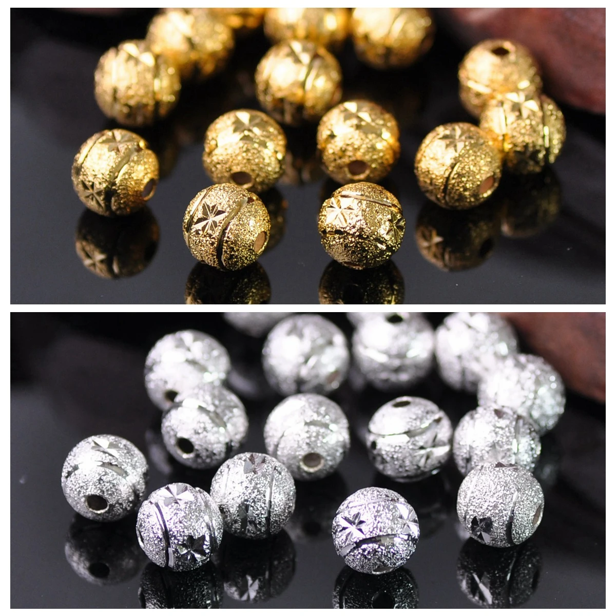 Gold  Color Plated Round 6mm 8mm Hollow Matte Metal Brass Loose Spacer Beads Lot For Jewelry Making DIY Crafts