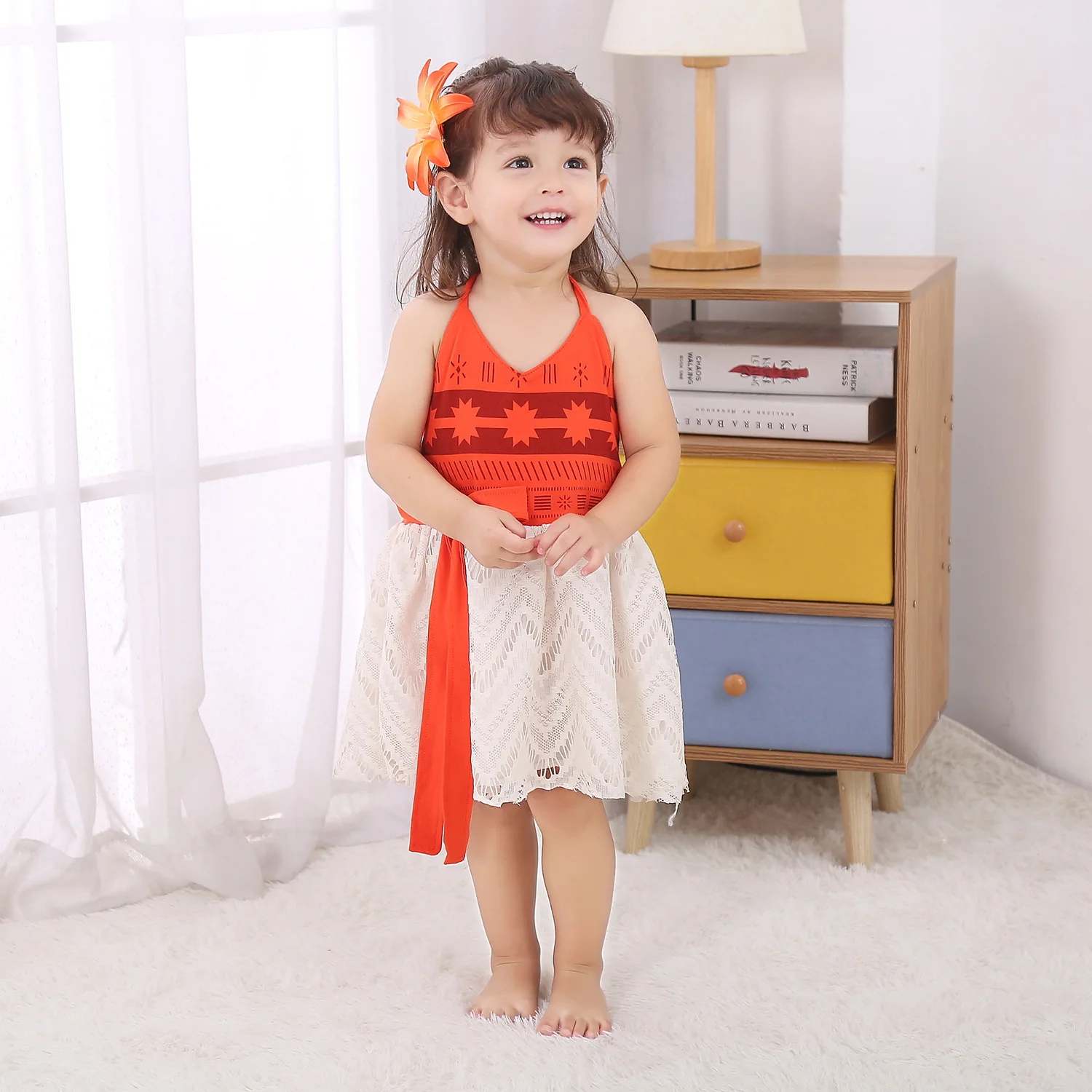 Summer Toddler Girls Moana Dress Up Beautiful Baby Vest Backless Dress Christmas Fancy Costume for Girls Flower Cotton Clothing