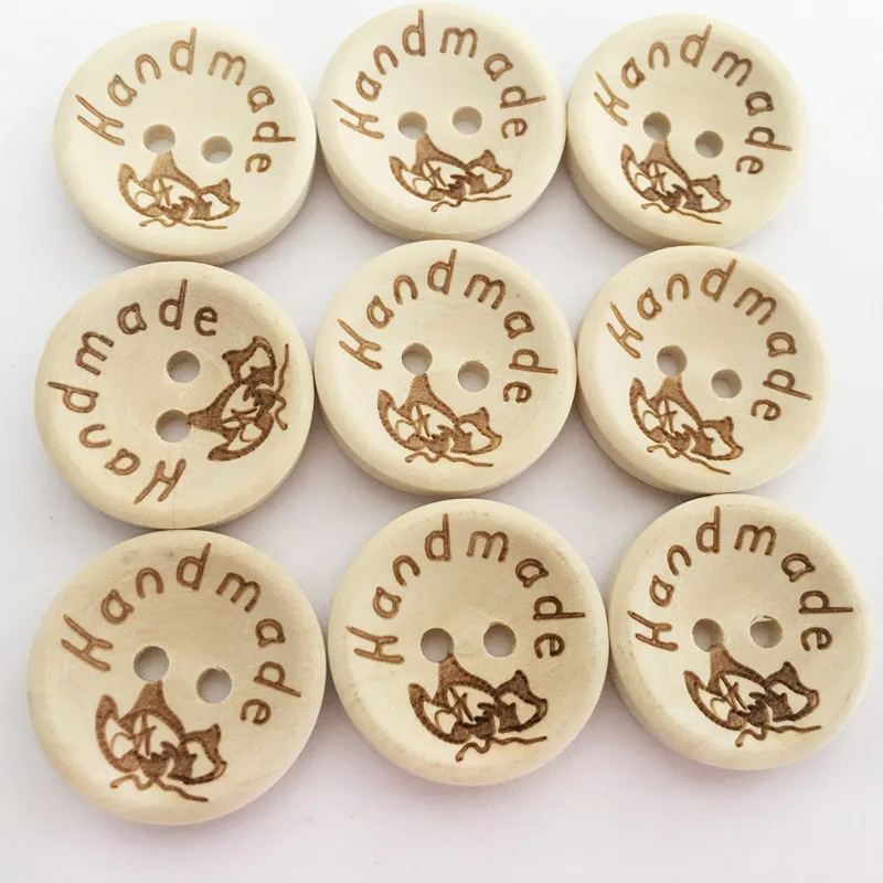 20Pcs Wooden Handmade with Love Buttons Round Craft Decor Buttons 2 Holes Wooden Button for 15mm/20mm/25mm Sewing Buttons